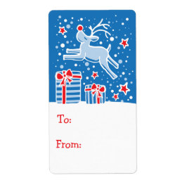 Étiquette Balise cadeau de rennes de Noël bleu (vers et depu