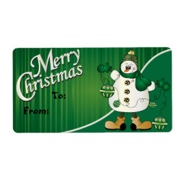 Étiquette Balise cadeau Joyeux Noël Green Snowman