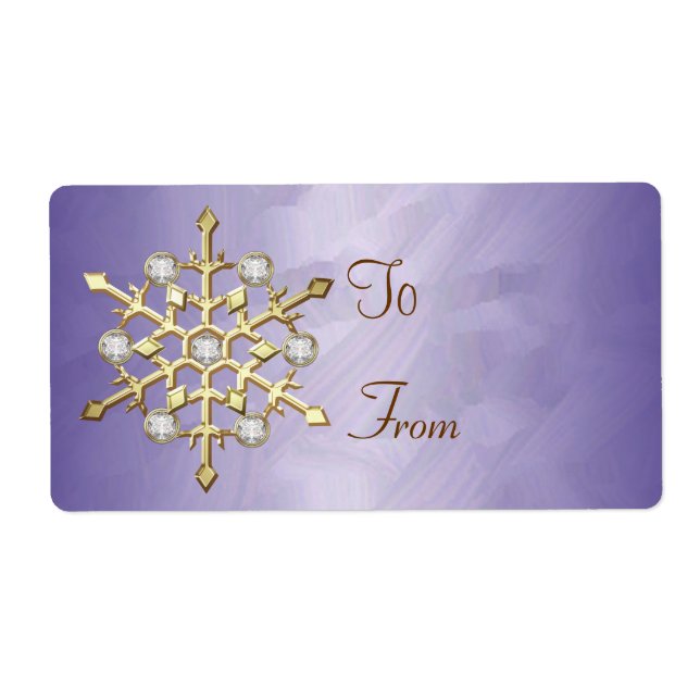 Étiquette Balise cadeau or de Flèche de neige violet Diamant (Devant)