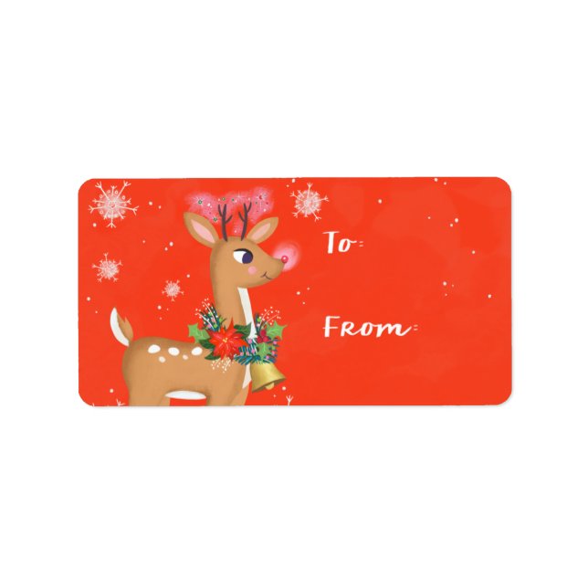 Étiquette Balise cadeau Retro de Noël Rudolph Reindeer (Devant)