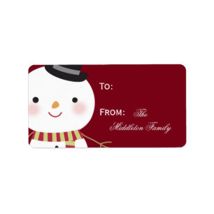 Étiquette Balise de 1,25 po x 2,75 po Crimson Red Snowman