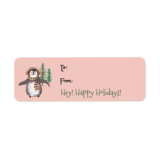 Étiquette Balise de cadeau de Noël Pingouin d'aquarelle mign (Devant)