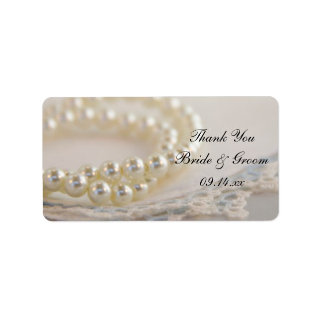 Étiquette Balise de Merci Mariage en dentelle bleu perles bl (Devant)