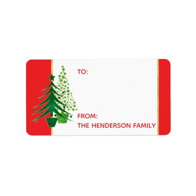Étiquette Balise de Noël personnalisée Rouge, Vert, Or (Devant)