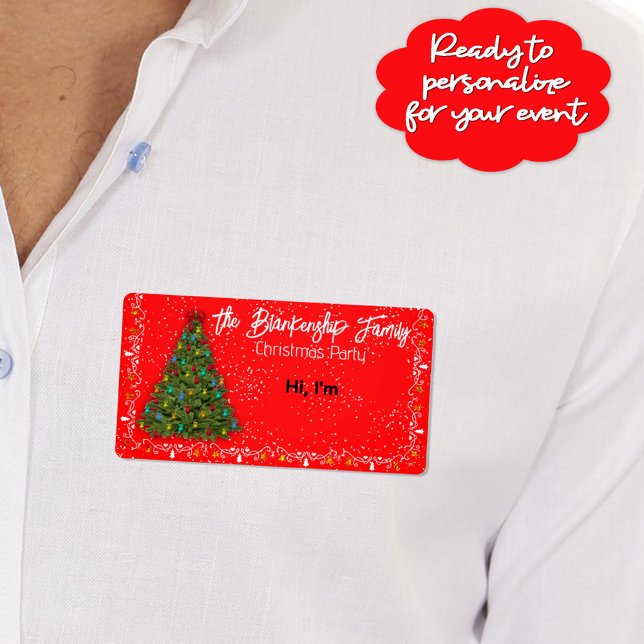 Étiquette Balise de nom du papier-bordure de l'arbre de Noël (Help your guests learn names with fun, festive traditional Christmas color paper label name tags.)