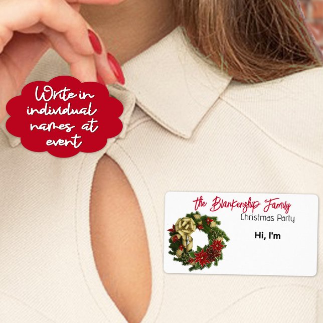 Étiquette Balise de nom du papier-bordure en couronne de Noë (Help guests remember names with a custom Christmas wreath name tag. Easy to personalize. )