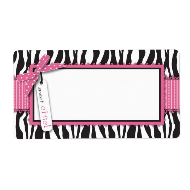 Étiquette Balise d'impression Zebra & Hot Pink Accent Name (Devant)
