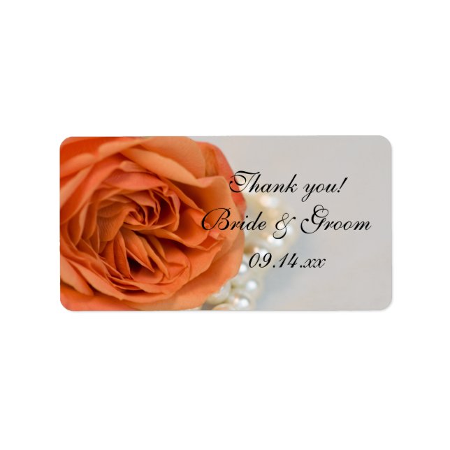 Étiquette Balise Favor Rose orange et Mariage perles Merci F (Devant)