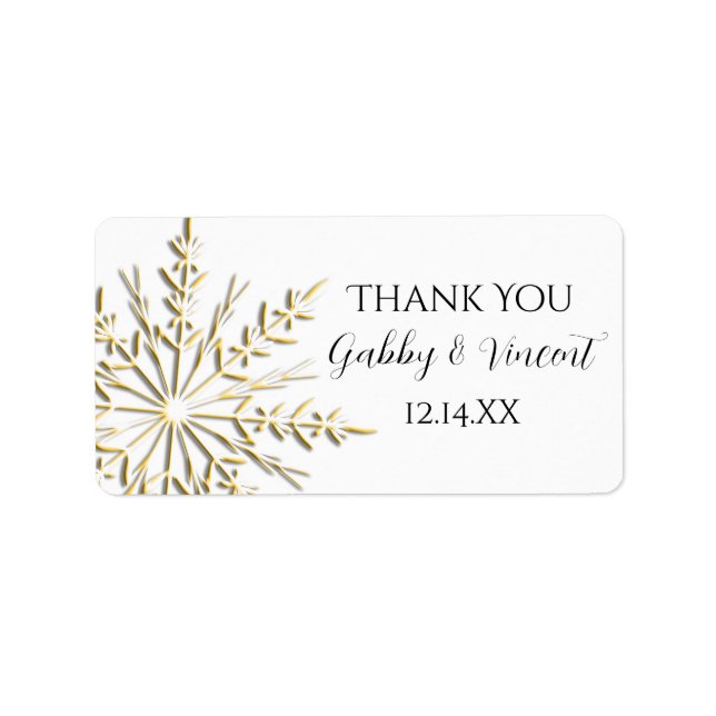 Étiquette Balise Gold Snowflake Hiver Mariage Merci Favor (Devant)