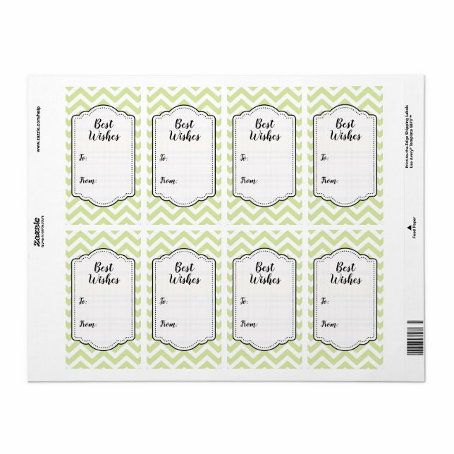 Étiquette Balise Mariage Pastel Green & White Chevron (Feuille entière)