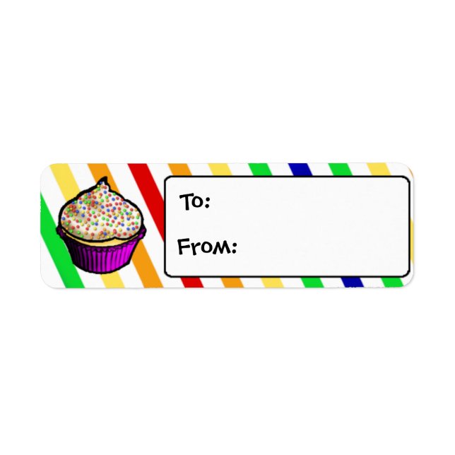 Étiquette Balises Cadeau Rainbow Personnalisées Cupcake (Devant)
