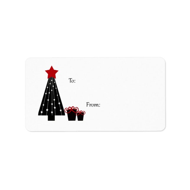 Étiquette Balises cadeaux Arbre noir et rouge et Packages (Devant)