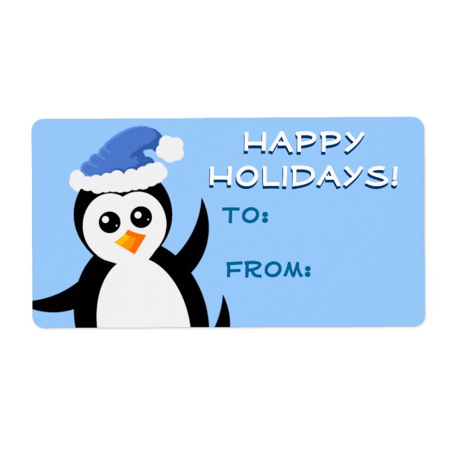 Étiquette Balises cadeaux "Little Penguin" Happy Holidays (Devant)