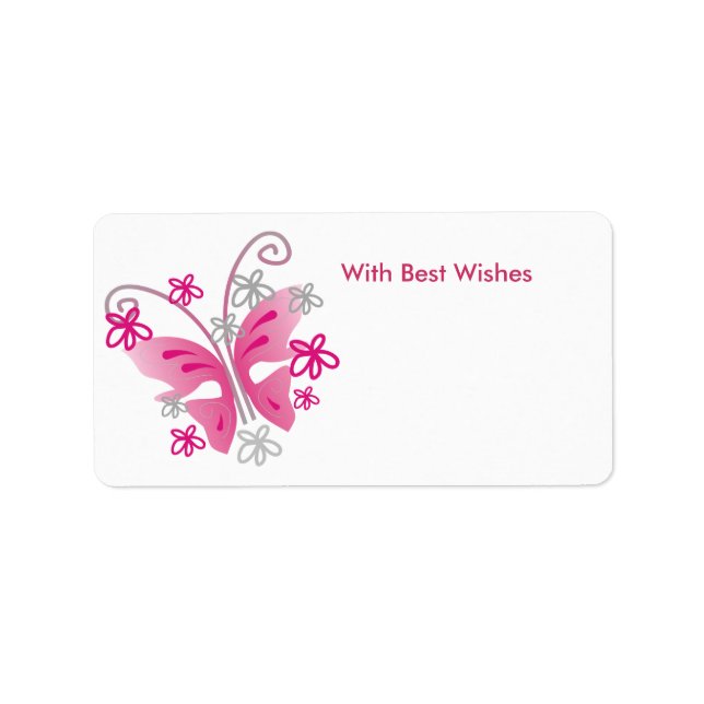 Étiquette Balises cadeaux Papillon rose - Meilleurs voeux (Devant)