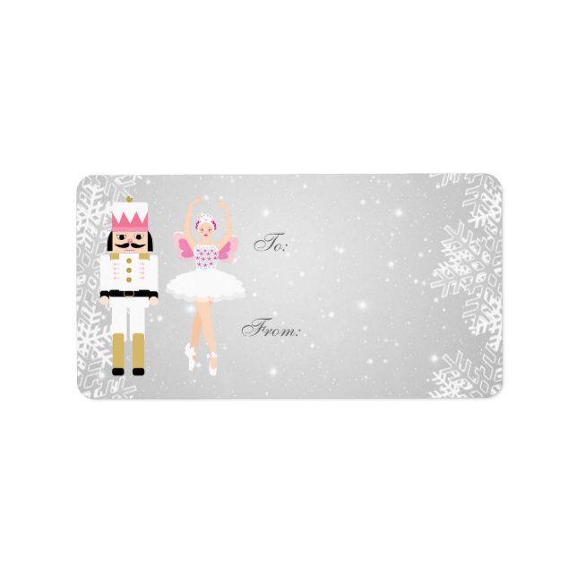 Étiquette Ballerina & Nutcracker de Noël, flocon de neige (Devant)