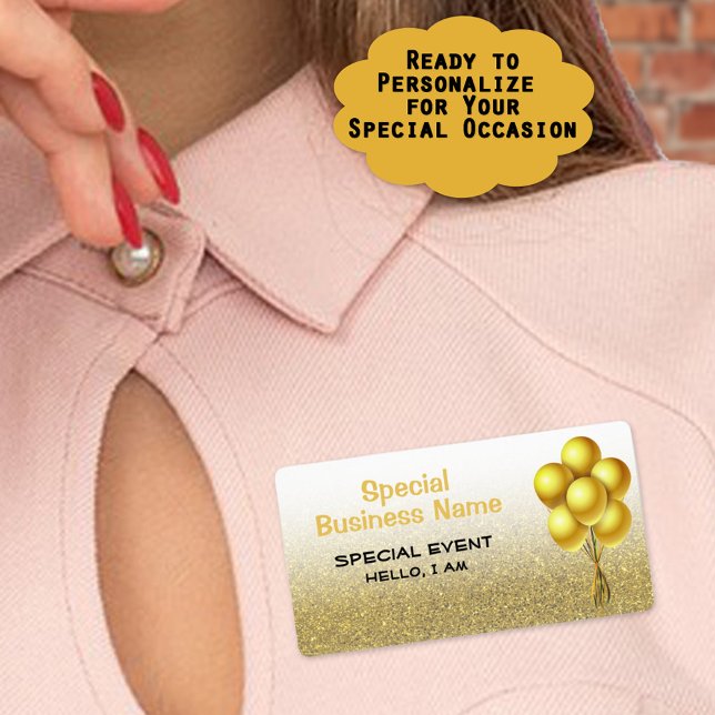 Étiquette Ballons d'événements spéciaux Gold Parties scintil (Add a name at the event to these custom paper label name tags  to helping guests remember people. )