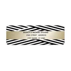 Étiquette Bande dorée noire/blanche moderne géométrique