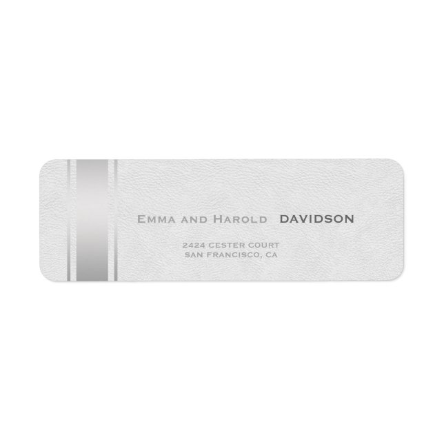 Étiquette Bandes argentées Cuir blanc Monogramme personnalis (Devant)