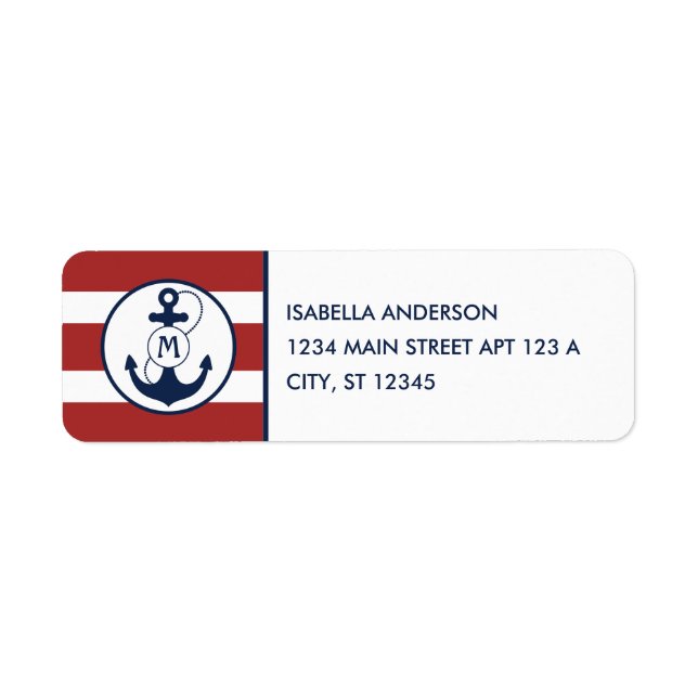 Étiquette Bandes marines rouges avec Monogramme Ancre (Devant)