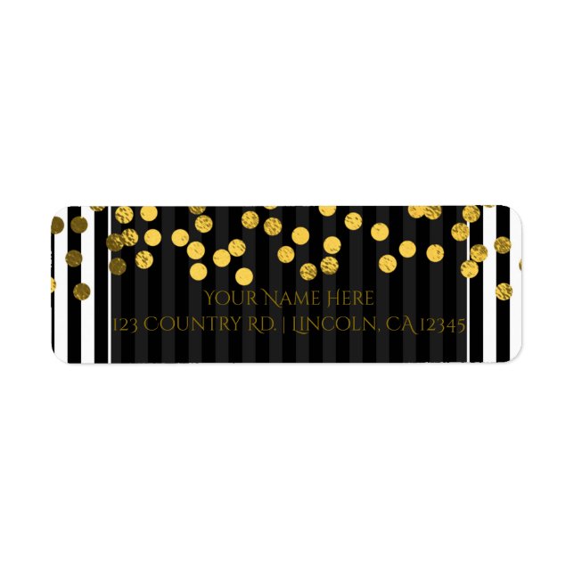 Étiquette Bandes Noir & Blanc Chic Gold Faux Points Foil (Devant)