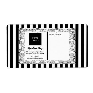 Étiquette Bandes noires et blanches & Cadre et Logo