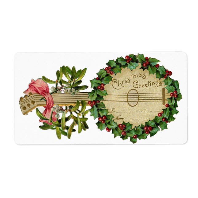ÉTIQUETTE BANJO DE NOËL AVEC MISTLETOES ET BERRIES SAINES (Devant)