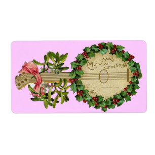 ÉTIQUETTE BANJO DE NOËL AVEC MISTLETOES ET BERRIES SAINES
