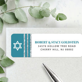 Étiquette Bar Mitzvah Bleu Turquoise Argenté Tallit Adresse