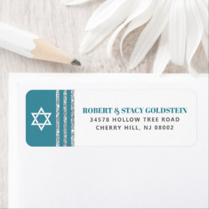 Étiquette Bar Mitzvah Bleu Turquoise Argenté Tallit Adresse