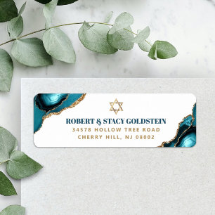 Étiquette Bar Mitzvah Turquoise Moderne Agate Adresse de Ret