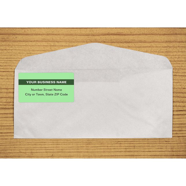 Étiquette Basé sur le texte avec éclairage vert clair expédi (Plain text light green shipping label with your highlighted business name on envelope)