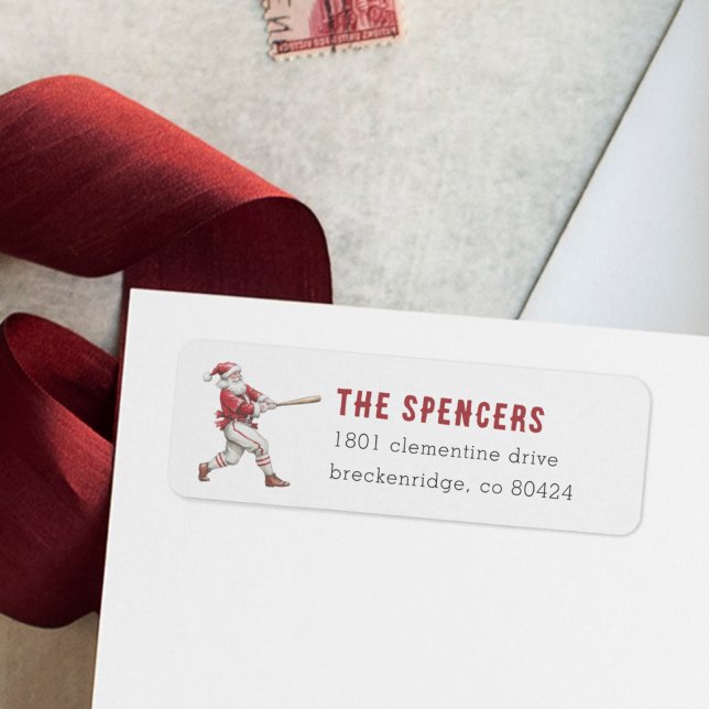Étiquette Baseball Santa Christmas Return Address (Créateur téléchargé)