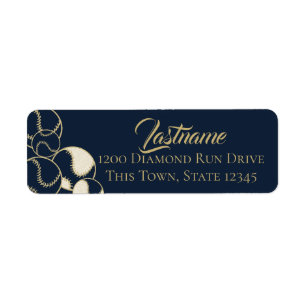 Étiquette Baseball Softball Navy Blue and Gold Address