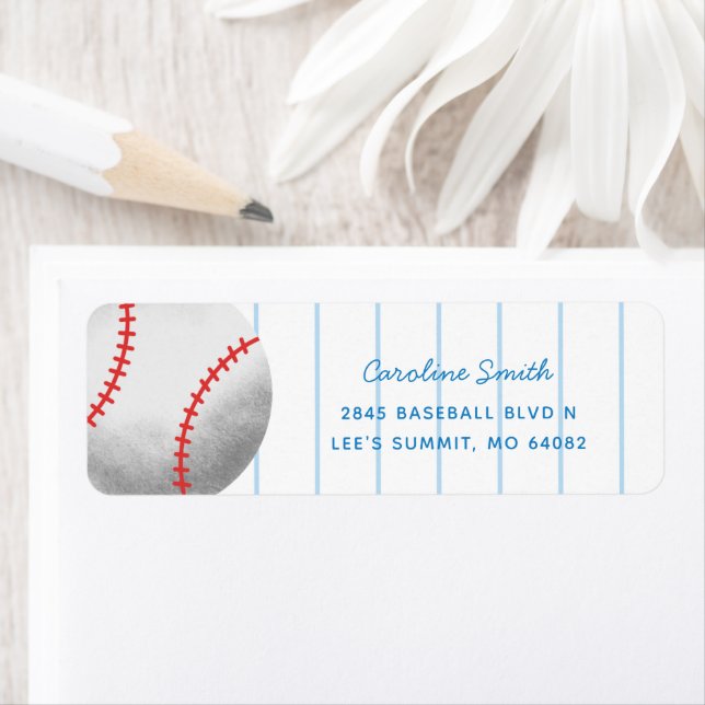 Étiquette Baseball Sports Rouge et Bleu Adresse de retour (En situation)