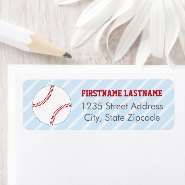 Étiquette Baseball Sports Van bleu et rouge Adresse de retou (En situation)