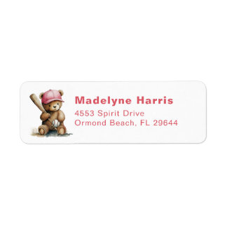 Étiquette Baseball Teddy Bear Personalized GirlBaby Shower