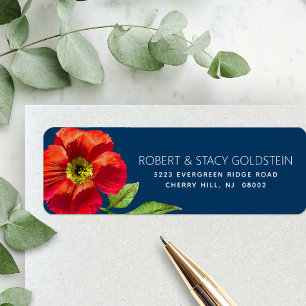 Étiquette Bat mitzvah Navy Blue Floral Modern Adresse de ret