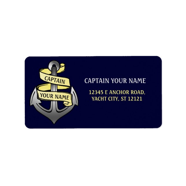 Étiquette Bateau personnalisable Capitaine Votre nom Ancre (Devant)
