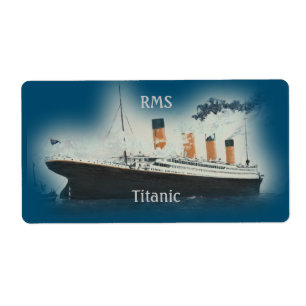 Étiquette Bateau Vintage Titanic Bleu foncé Mer Blanc Star L