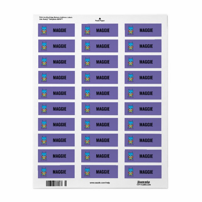 Étiquette Batgirl de la Mini Justice Personnalisée (Feuille entière)