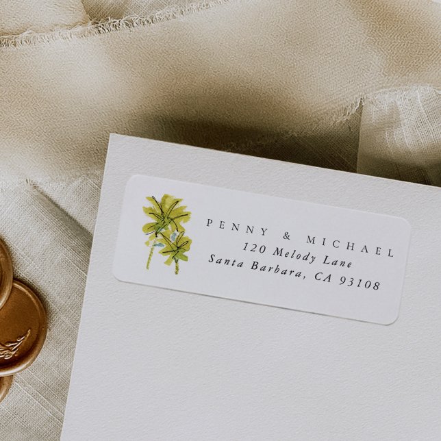 Étiquette Beach Palm Trees Tropical Return Adresse (Watercolor palm trees chic return address label.)