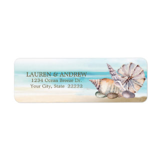 Étiquette Beach Seashells Aquarelle Nautique Adresse de reto