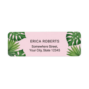 Étiquette Beach Tropical Feuilles Blush rose Adresse