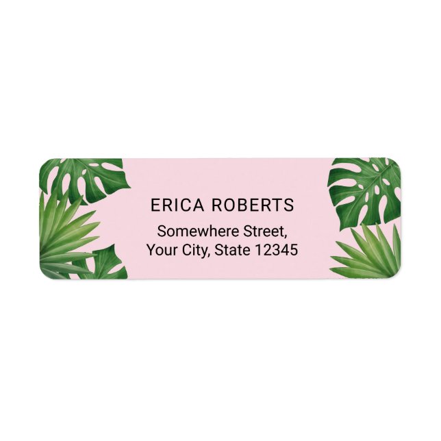 Étiquette Beach Tropical Feuilles Blush rose Adresse (Devant)