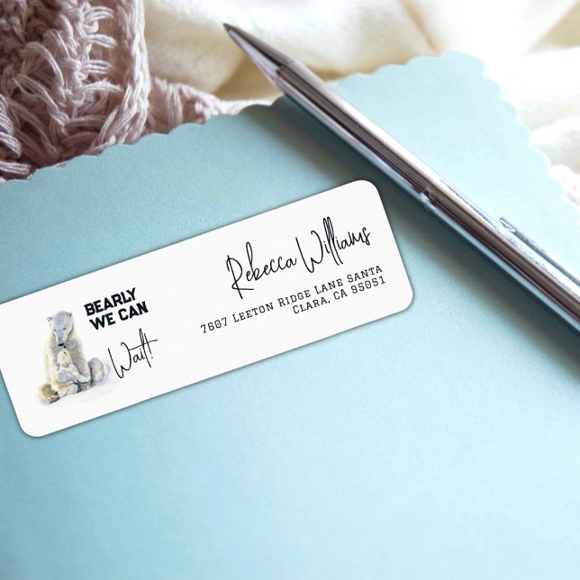 Étiquette Bearly Wait Polar Ours rose Fille Baby shower (Créateur téléchargé)