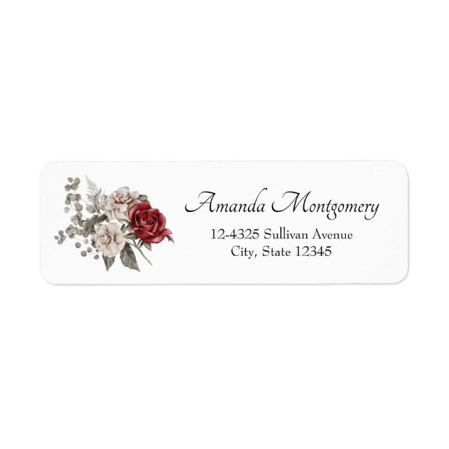 Étiquette Beau bouquet floral blanc cassé et rouge roses (Devant)