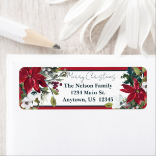 Étiquette Beau cadre poinsettia Noël
