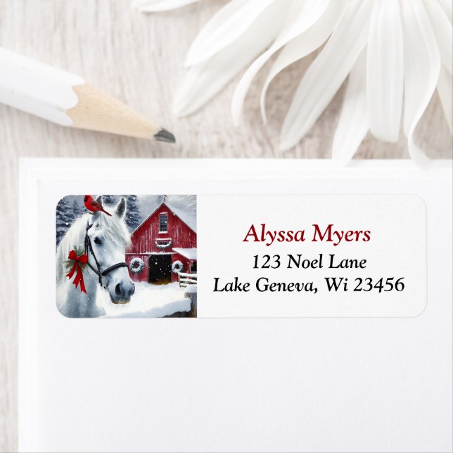 Étiquette Beau Cheval de Vacances avec Noël Cardinal (En situation)