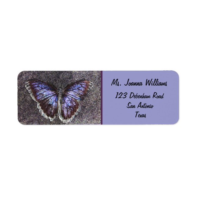 Étiquette Beau Papillon/Violet. (Devant)