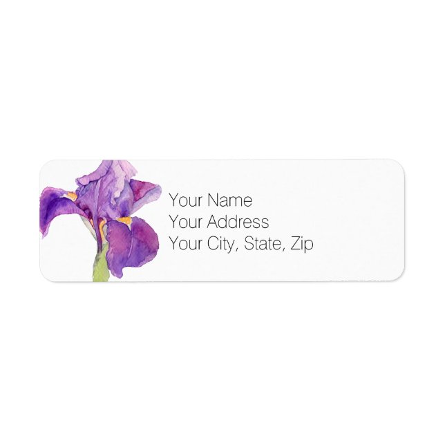 Étiquette Beau violet Iris Floral Adresse de retour Label (Devant)